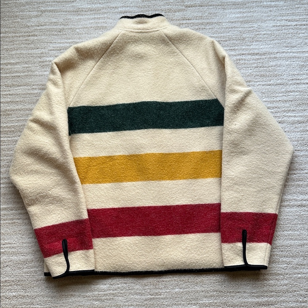 Woolrich Hudson Bay Stripe Pullover Sweater Womens Beige Snap 70s 80s USA Large - Picture 2 of 15